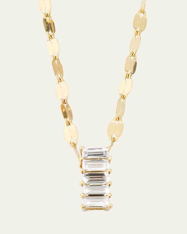14K Yellow Gold Baguette Diamond Vertical Pendant Necklace